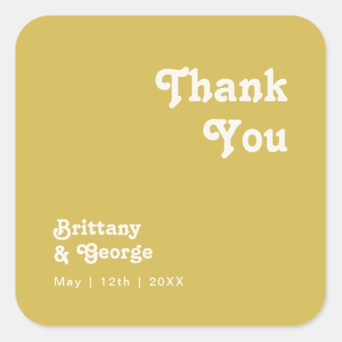 Retro Beach  Gold Thank You Wedding Favor Square Sticker