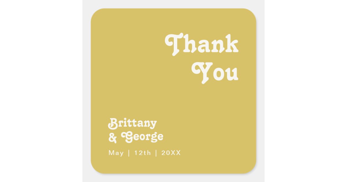 Retro Beach | Gold Thank You Wedding Favor Square Sticker | Zazzle