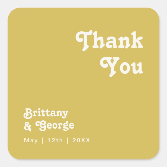 Retro Beach | Gold Thank You Wedding Favor Square Sticker (Front)