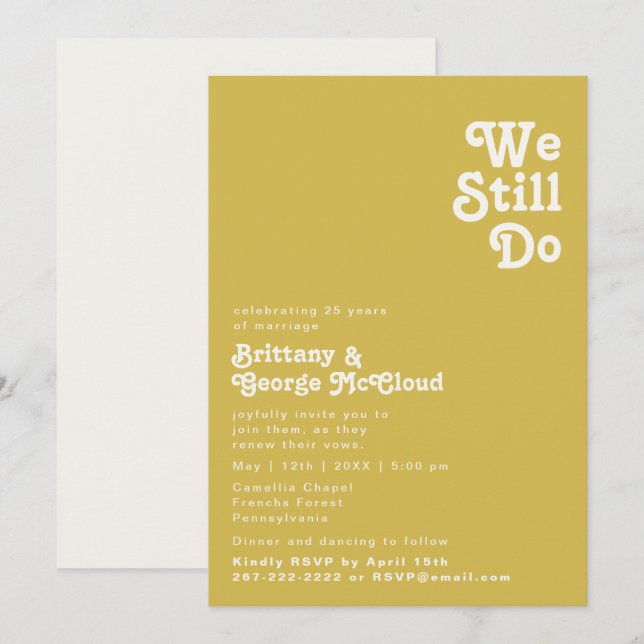 Retro Beach | Gold We Still Do Vow Renewal Invitation (Front/Back)