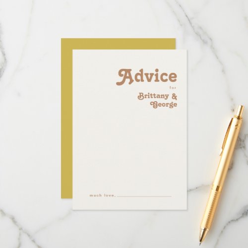 Retro Beach  Gold Wedding Advice Card