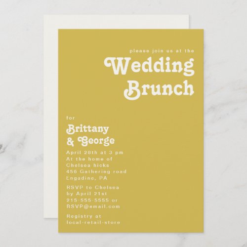 Retro Beach  Gold Wedding Brunch Invitation