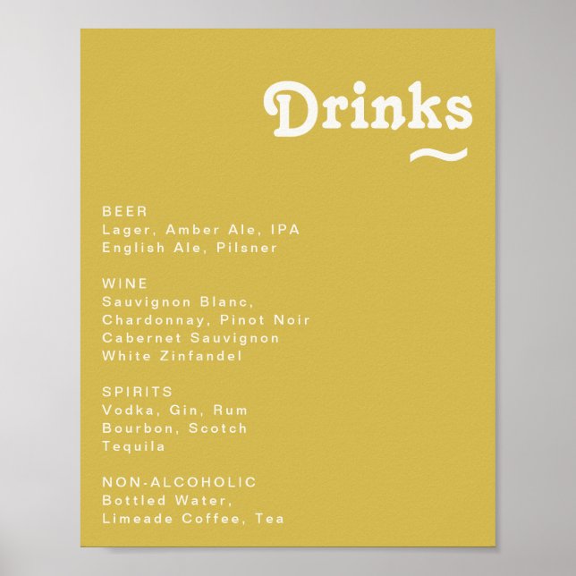 Retro Beach | Gold Wedding Drinks Menu Sign (Front)