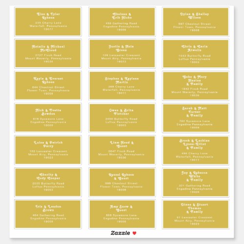 Retro Beach  Gold Wedding Guest Address Sticker