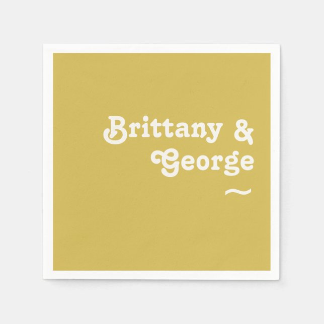 Retro Beach | Gold Wedding Napkins (Front)