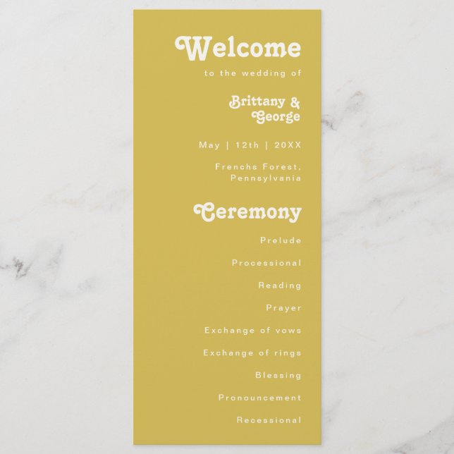 Retro Beach | Gold Wedding Program (Front)