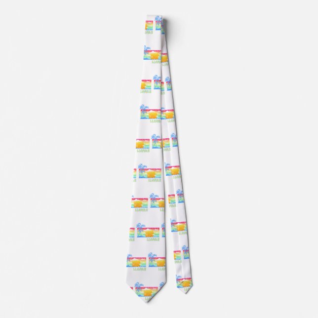 Retro Beach Hawaii Sunset Neck Tie (Front)