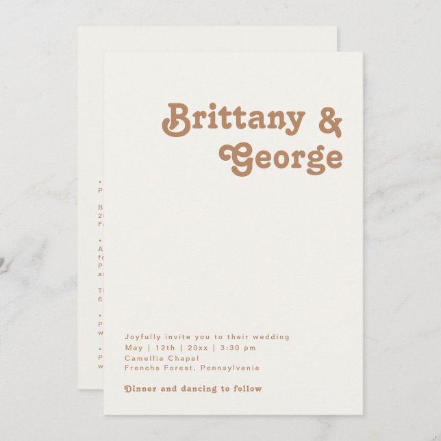 Retro Beach | Ivory All In One Wedding Invitation (Front/Back)