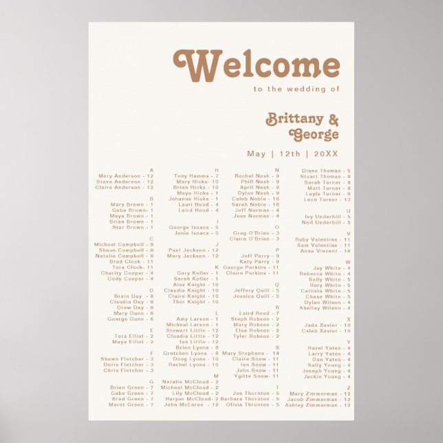 Retro Beach | Ivory Alphabetical Seating Poster (Front)