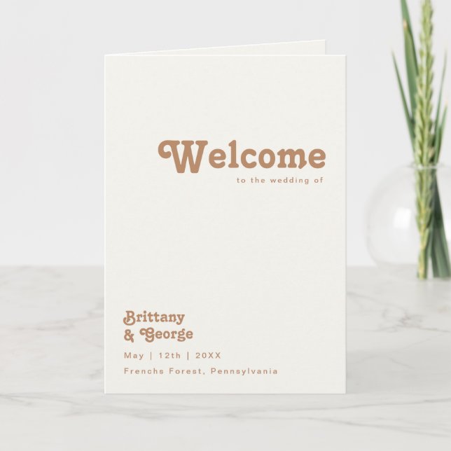 Retro Beach | Ivory Folded Wedding Program (Front)