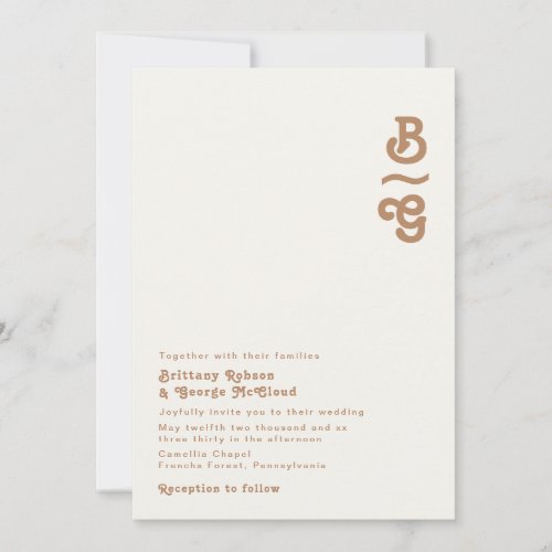 Retro Beach  Ivory Monogram Wedding Invitation