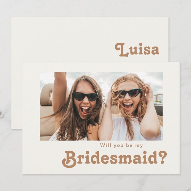 Retro Beach | Ivory Photo Bridesmaid Proposal Card (Front/Back)
