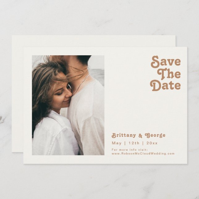 Retro Beach | Ivory Photo Horizontal Save The Date (Front/Back)