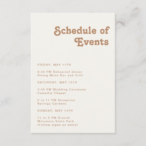 Retro Beach  Ivory Schedule of Events Enclosure Card