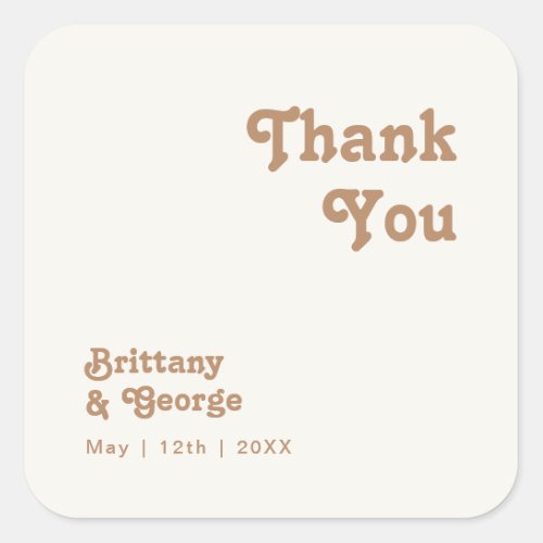 Retro Beach  Ivory Thank You Wedding Favor Square Sticker