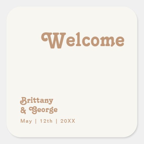 Retro Beach  Ivory Wedding Welcome Square Sticker