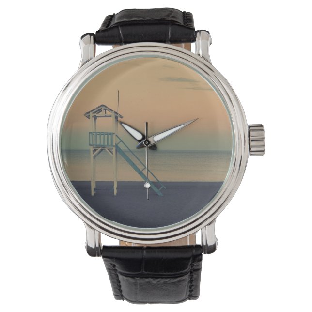 Retro Beach Lifeguard Tower Sunset Watch (Front)