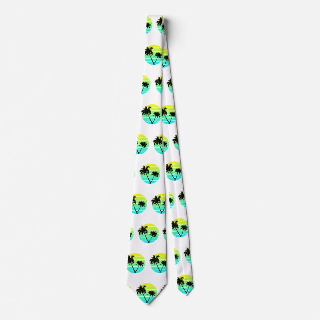 Retro Beach Palm Trees Neck Tie (Front)
