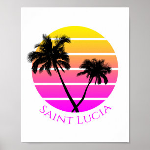 Retro Beach Palm Trees Saint Lucia Poster