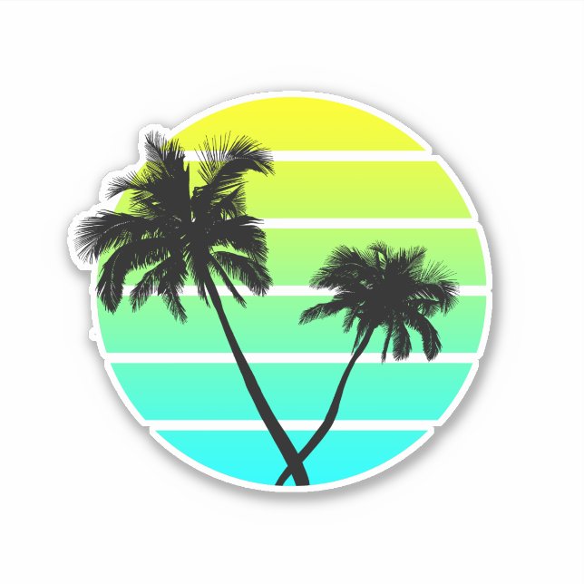 Retro Beach Palm Trees Sticker (Front)