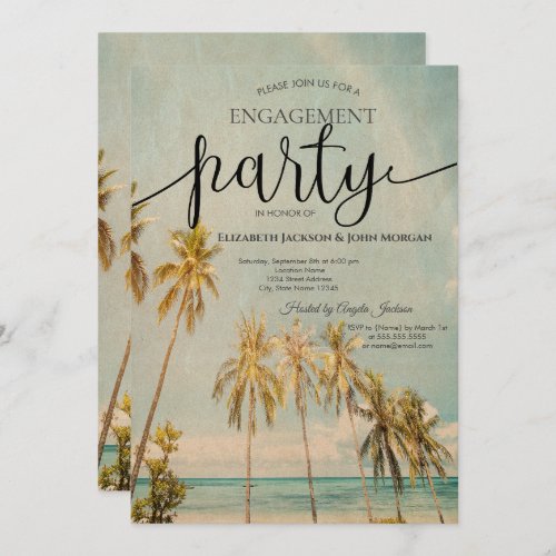 Retro Beach Palms Engagement   Invitation