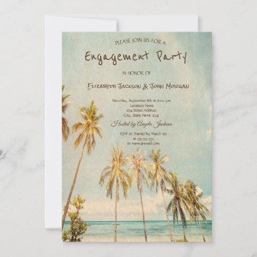 Retro Beach Palms Engagement Invitation