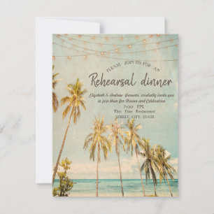 Retro Beach Palms Rehearsal Dinner   Invitation