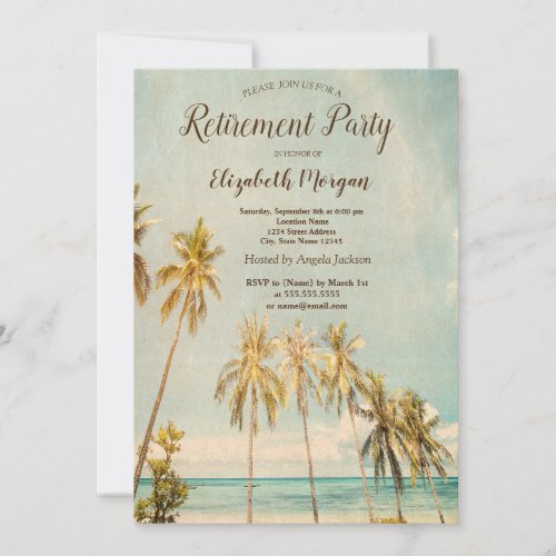Retro Beach Palms Retirement Party Invitation