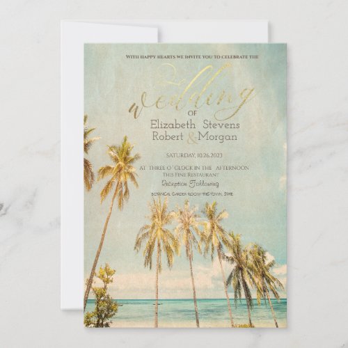 Retro Beach Palms Wedding  Invitation