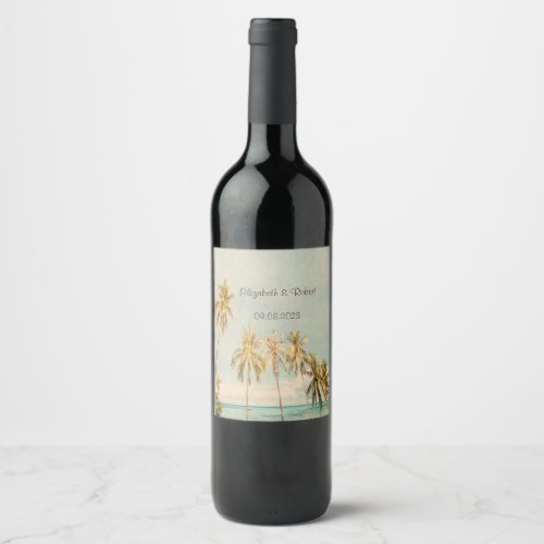 Retro Beach Palms Wine Label