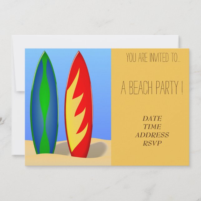 Retro Beach party colorful surfboards Invitation (Front)