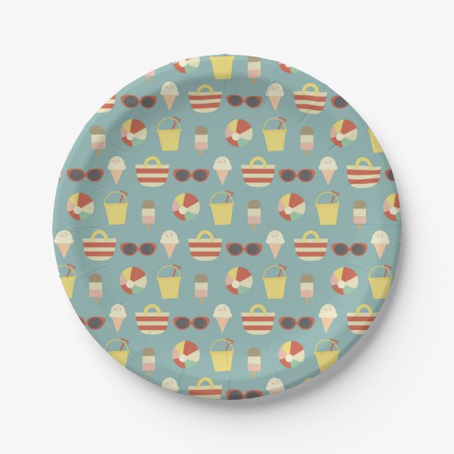 Retro Beach Party Summer Birthday Paper Plates (Front)