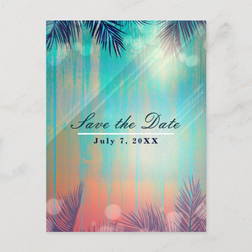 Retro BEACH PARTY Sunny Palm Trees Save the Date Announcement Postcard