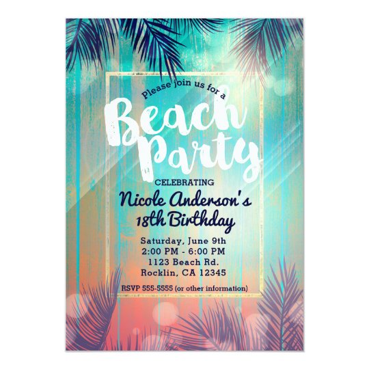 Retro BEACH PARTY Sunny Palm Trees Summer Birthday Invitation | Zazzle.com