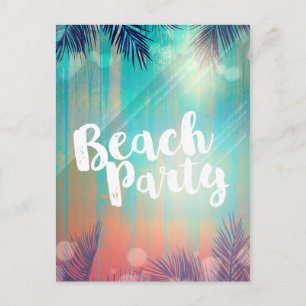Retro BEACH PARTY Sunny Palm Trees Summer Party Announcement Postcard