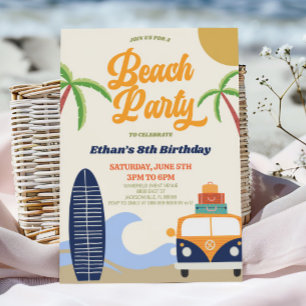 Retro Beach Party Surf Board Birthday Party Invitation