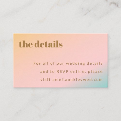 Retro Beach Pastel Gradient Unique Wedding Website Enclosure Card