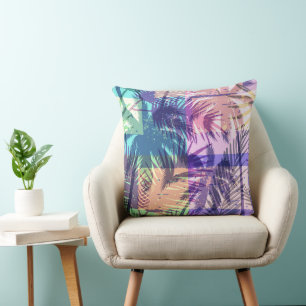 Retro Beach Pastel Palm Trees Tropical Throw Pillow