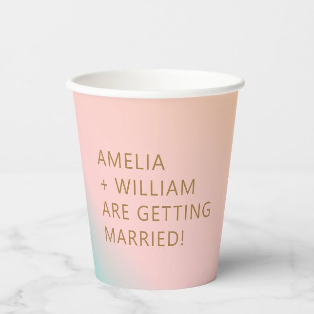 Retro Beach Pastels Gradient Custom Pink Wedding Paper Cups (Front)