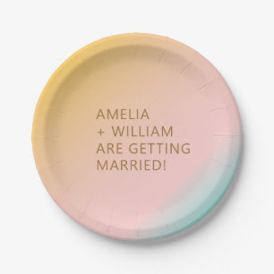 Retro Beach Pastels Gradient Custom Pink Wedding Paper Plates