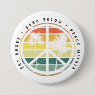 Retro Beach Peace Sign Palm Tree Button