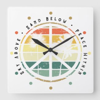 Retro Beach Peace Sign Palm Tree Square Wall Clock