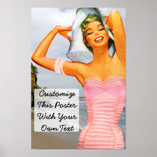 Retro Beach Pin Up Girl Poster