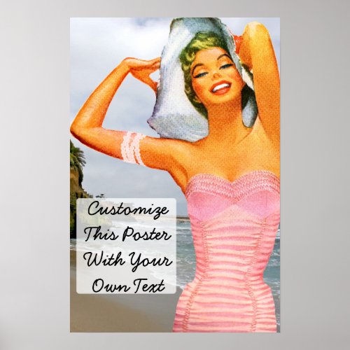 Retro Beach Pinup Girl Poster