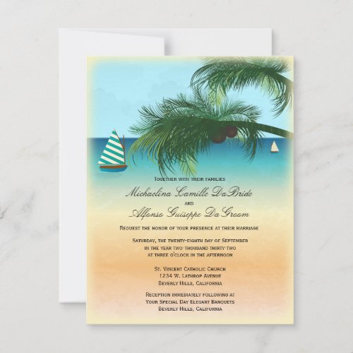 Retro Beach Scene Formal Wedding Invite