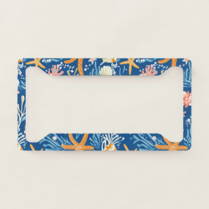 Retro Beach Seashell Orange Pink Yellow Blue License Plate Frame