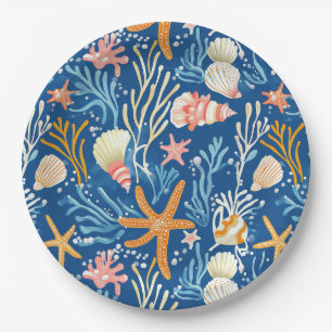 Retro Beach Seashell Orange Pink Yellow Blue Paper Plates