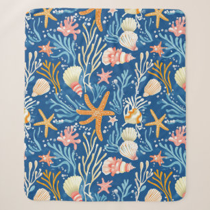 Retro Beach Seashell Orange Pink Yellow Blue Sherpa Blanket