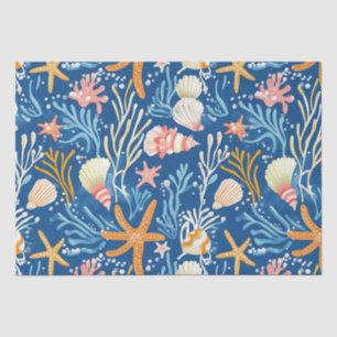Retro Beach Seashell Orange Pink Yellow Blue Tissue Paper