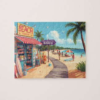 Retro Beach Shop & Boardwalk Vacation Scene Jigsaw Puzzle